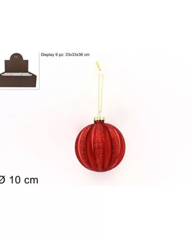 Pallla Di Vetro 10Cm Rossa Con Glitter Per Albero Di Natale 1Pz>* Fashion