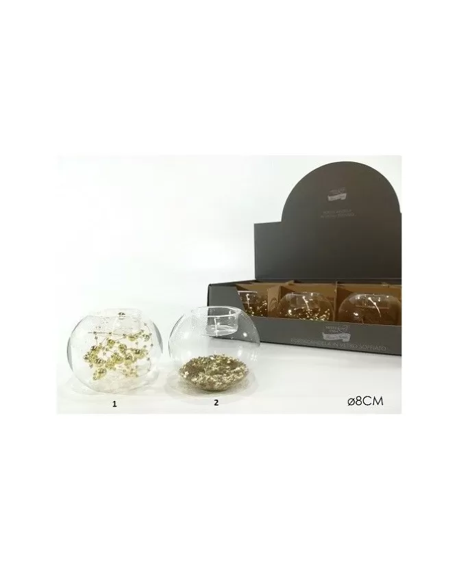 Portacandela In Vetro 8 Cm Con Perle Oro 2 Modlli Assortiti>GENERAL TRADE Store