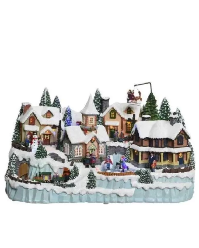 Presepe Nordico Giostrina Di Natale Villaggi Con Movimenti E Luci Led 31X55X35Cm>KAEMING Store