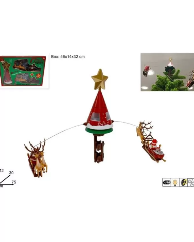 Puntale A Forma Di Slitta Di Babbo Natale Con Renne Con Movimento, Luce E Musica>* Best Sale