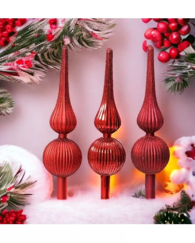 Puntale Albero In Vetro Opaco 3 Col Ass Altezza 31Cm D.8Cm Rosso>KAEMING Fashion