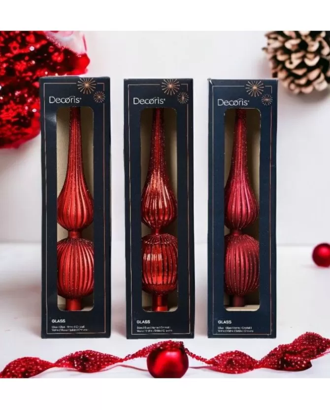 Puntale Albero In Vetro Opaco 3 Col Ass Altezza 31Cm D.8Cm Rosso>KAEMING Fashion
