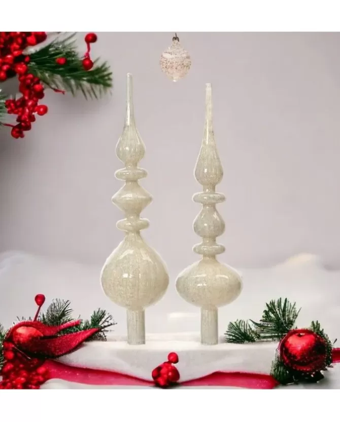 Puntale Per Albero In Vetro Bianco Antico Lucido In 2Varianti Alt. 35Cm>KAEMING Best Sale