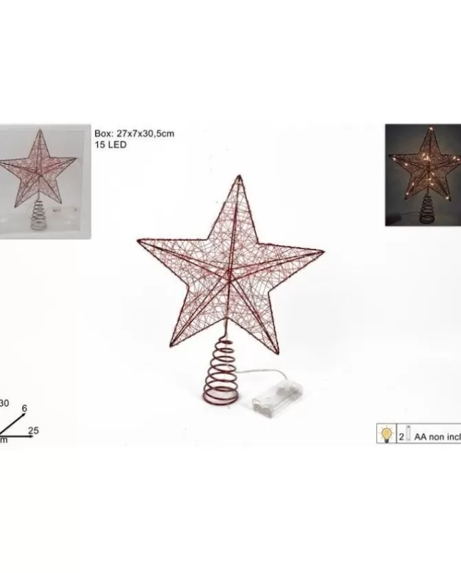 Puntale Stella Di Metallo Rossa Per Albero Di Natale 30Cm>* Flash Sale