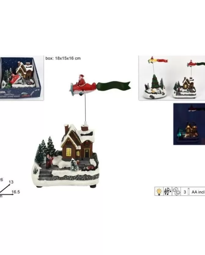 Scenario Giostrina Con Aereo Babbo Natale Con Luci E Movimenti 26X13X16.5 Cm>DUE ESSE CHRISTMAS Shop