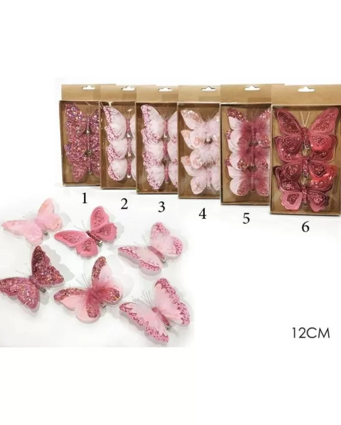 Set 3 Farffalle Rosa Con Molletta Di Supporto 12 Cm In 6 Varianti>GENERAL TRADE Store