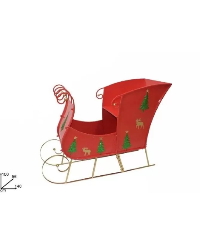 Slitta Di Babbo Natale In Metallo Rossa Con Decorazioni 140X56X100 Cm>DUE ESSE CHRISTMAS New